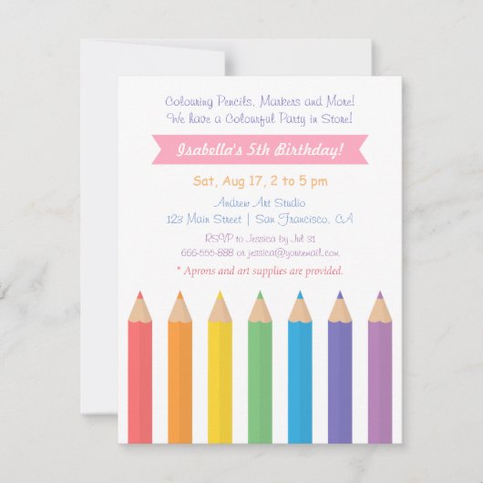 Regenboogkleuringen Pencils Arts Kids Birthday Par Kaart (Voorkant)