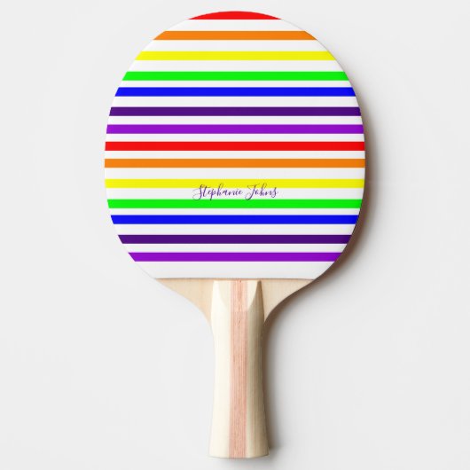 Regenboogkleurstrips Aangepaste naam Bridesmaid Gi Tafeltennisbatje (Voorkant)