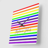 Regenboogkleurstrips Lijnen Monogram Naam kleurig Vierkante Klok (Hoek)