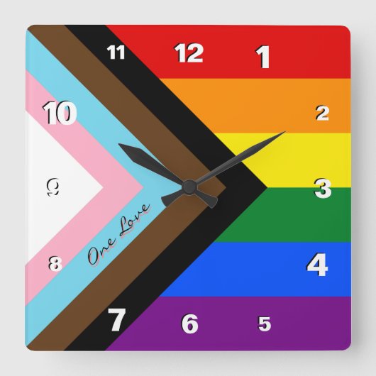 Regenboogklok, Voortgangsregenboogvlag, LGBTQ/Prid Vierkante Klok (Voorkant)