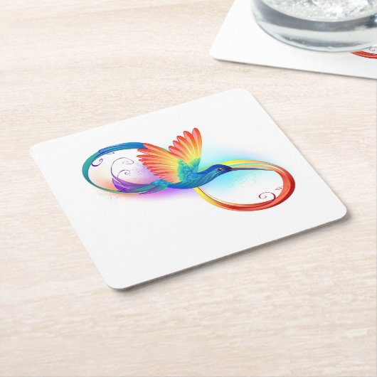 Regenboogkolibrie met oneindigheidssymbool kartonnen onderzetters (Schuin)