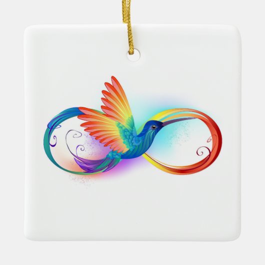 Regenboogkolibrie met oneindigheidssymbool keramisch ornament (Voorkant)
