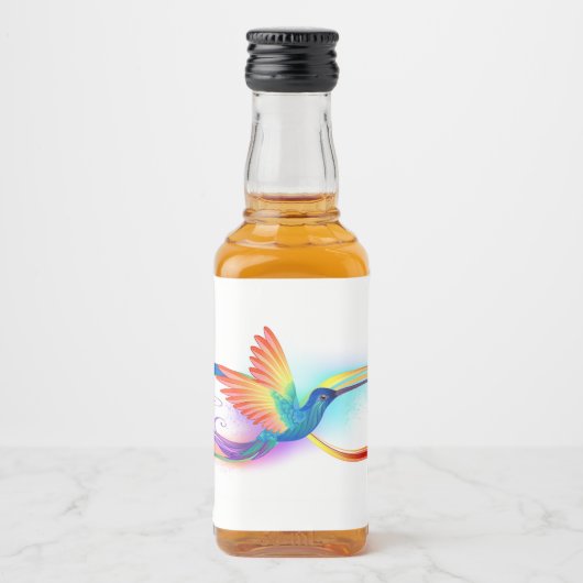 Regenboogkolibrie met oneindigheidssymbool likeurfles etiket (Voorkant)
