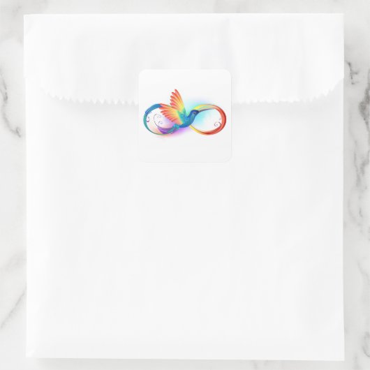 Regenboogkolibrie met oneindigheidssymbool vierkante sticker (Tas)
