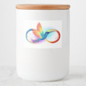 Regenboogkolibrie met oneindigheidssymbool voedselcontainer etiket (Voorkant)