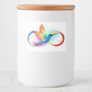 Regenboogkolibrie met oneindigheidssymbool voedselcontainer etiket