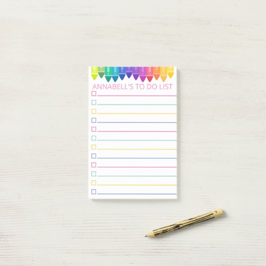 Regenboogkrayons om lijst te doen post-it® notes (Op bureau)