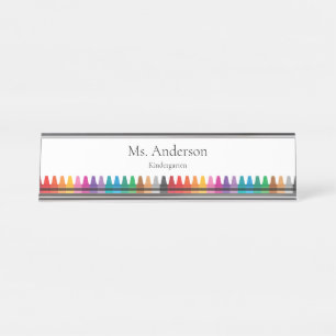 Regenboogkrijtjes Leraar Naam en Klas Bureau Naambordje