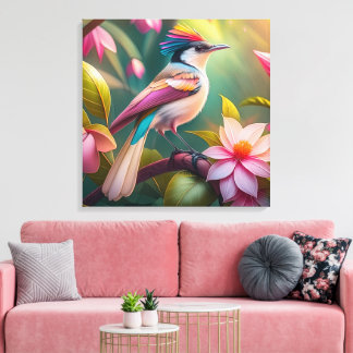 Regenboogkruin Jay Fantasie Vogel Canvas Afdruk