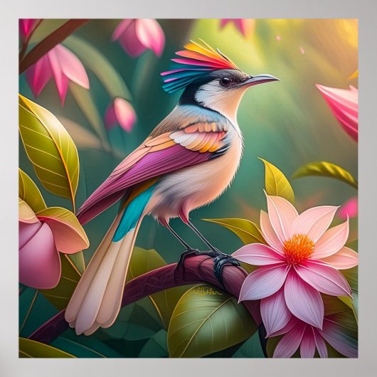Regenboogkruin Jay Fantasie Vogel Poster (Voorkant)