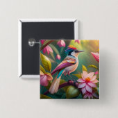 Regenboogkruin Jay Fantasie Vogel Vierkante Button 5,1 Cm (Voorkant /achterkant)