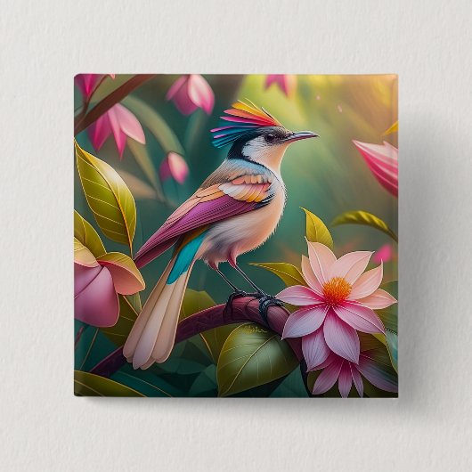 Regenboogkruin Jay Fantasie Vogel Vierkante Button 5,1 Cm (Voorkant)