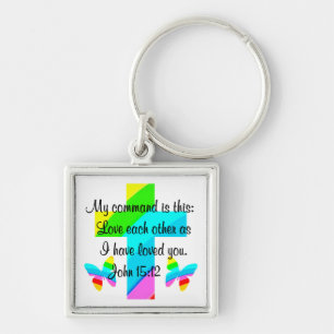 REGENBOOGKRUIS EN VLINDER JOHANNES 15:12 SLEUTELHANGER