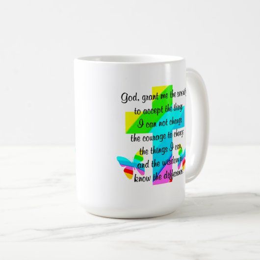 REGENBOOGKRUIS EN VLINDER SERENITEIT GEBED ONTWERP KOFFIEMOK (Voorkant rechts)