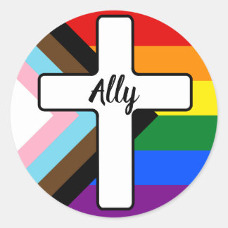 Regenboogkruis Progress Pride-vlag Ally Ronde Sticker