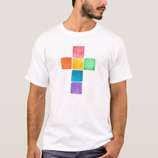 Regenboogkruis, waterverf vierkantjes t-shirt