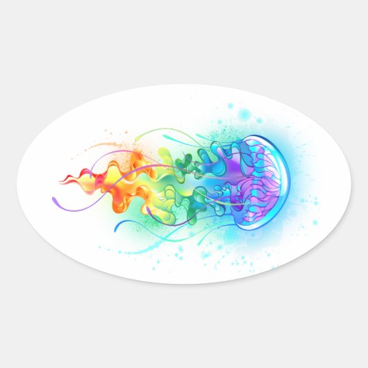 Regenboogkwal Ovale Sticker (Voorkant)