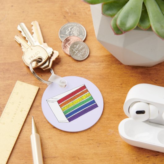 Regenbooglaag Cake Slice Gay Pride Wedding LGBT Sleutelhanger (Bureau)