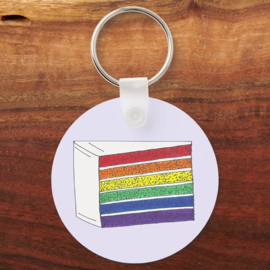Regenbooglaag Cake Slice Gay Pride Wedding LGBT Sleutelhanger (Voorkant)