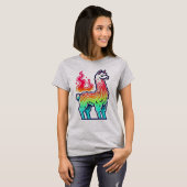 regenbooglama met vlamstaart t-shirt (Voorkant volledig)