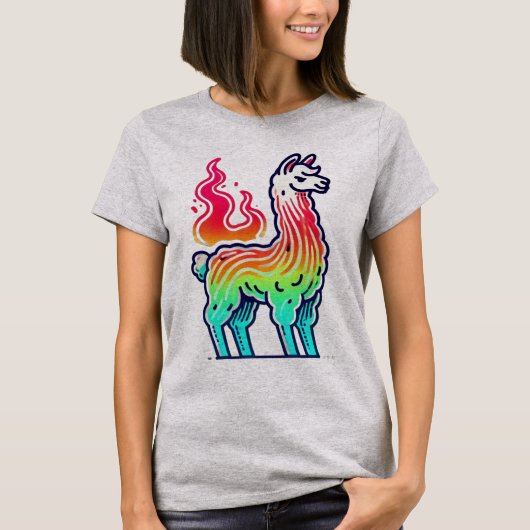 regenbooglama met vlamstaart t-shirt (Voorkant)