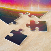 Regenbooglicht schijnt door wolken in de ruimte legpuzzel (Zijkant)