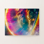Regenbooglicht schijnt door wolken in de ruimte legpuzzel (Horizontaal)