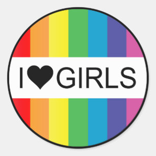 Regenboogliefde. Ik hartmeisjes. Ronde Sticker