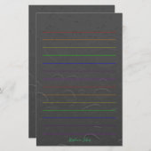 Regenbooglijnen Aangepaste naam Grijze waterval Ku Briefpapier (Voorkant / Achterkant)