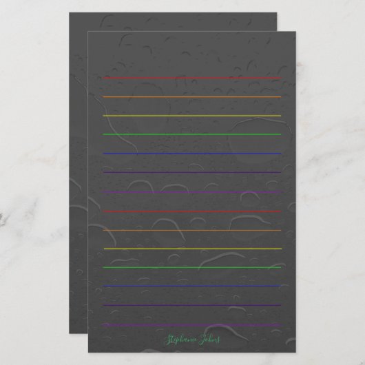 Regenbooglijnen Aangepaste naam Grijze waterval Ku Briefpapier (Voorkant / Achterkant)