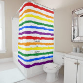 Regenbooglijnen met aangepaste tekst douchegordijn (In situ)