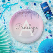 Regenboogliter met gloed en monogram papieren bordje (Feest)