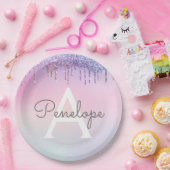 Regenboogliter met gloed en monogram papieren bordje (Feest)