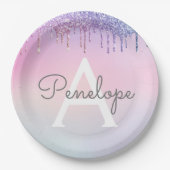 Regenboogliter met gloed en monogram papieren bordje (Voorkant)