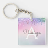 Regenboogliter met gloed en monogram sleutelhanger (voorkant)