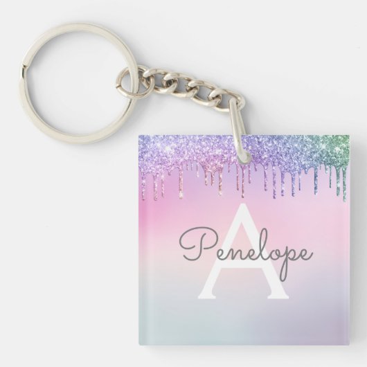 Regenboogliter met gloed en monogram sleutelhanger (voorkant)