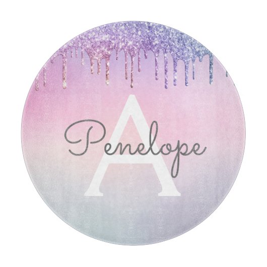 Regenboogliter met gloed en monogram snijplank (Voorkant)