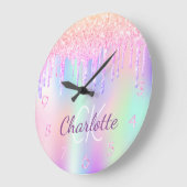 Regenbooglitter druist roze monogram grote klok (Hoek)