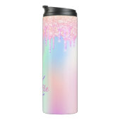 Regenbooglitter druppelt roze holografische monogr thermosbeker (Geroteerd rechts)