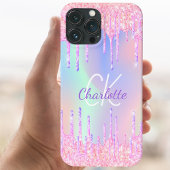 Regenbooglitter druppelt roze monogram af Case-Mate iPhone case