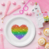 regenbooglitter hart papieren bordje (Feest)