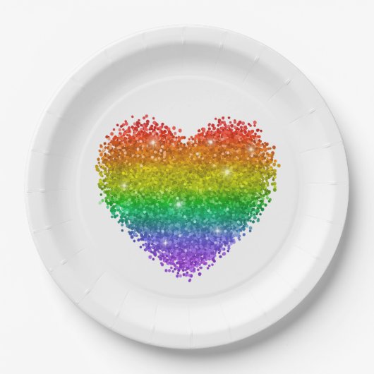 regenbooglitter hart papieren bordje (Voorkant)