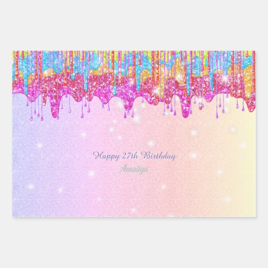 Regenbooglitter-heldere kleurenglans voor de verja inpakpapier vel (Voorkant)