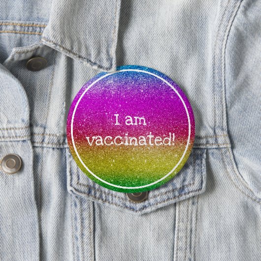 Regenbooglitter ik ben gevaccineerd ronde button 4,0 cm (In situ)