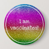 Regenbooglitter ik ben gevaccineerd ronde button 4,0 cm (Voorkant)
