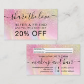 Regenbooglitter ombre regenboogeenhoorn holografis aanbevelingskaartje (Voorkant / Achterkant)