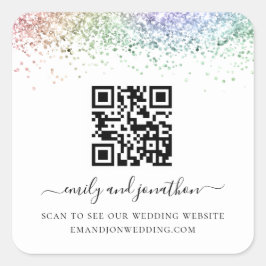 Regenbooglitter QR Code Weddenschap Website Vierkante Sticker