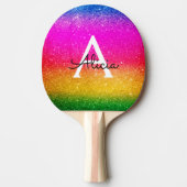Regenbooglitter Roze Geel Paars Initiaal Tafeltennisbatje (Voorkant)