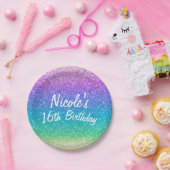 Regenbooglitter Sparkle Glam Birthday Party Custom Papieren Bordje (Feest)