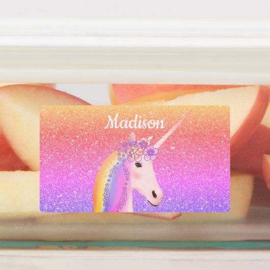Regenbooglitter Unicorn - Aangepast waterdicht Labels (Aangebracht)